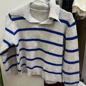 Gray Striped Knit Sweater